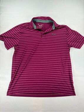 Under Armour Playoff Polo Men’s L Burgundy Pink Striped Golf Shirt